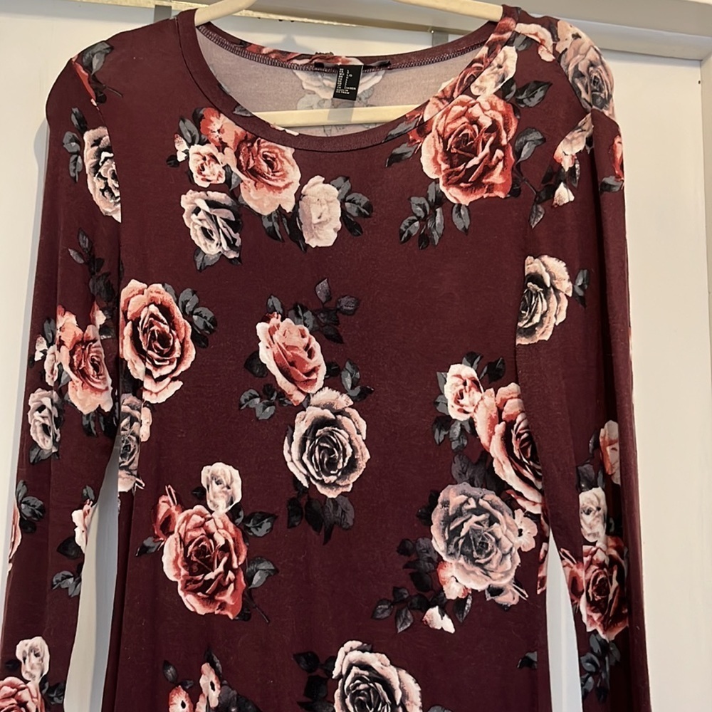 Forever 21 floral fitted bodycon dress maroon Large - Picture 2 of 2